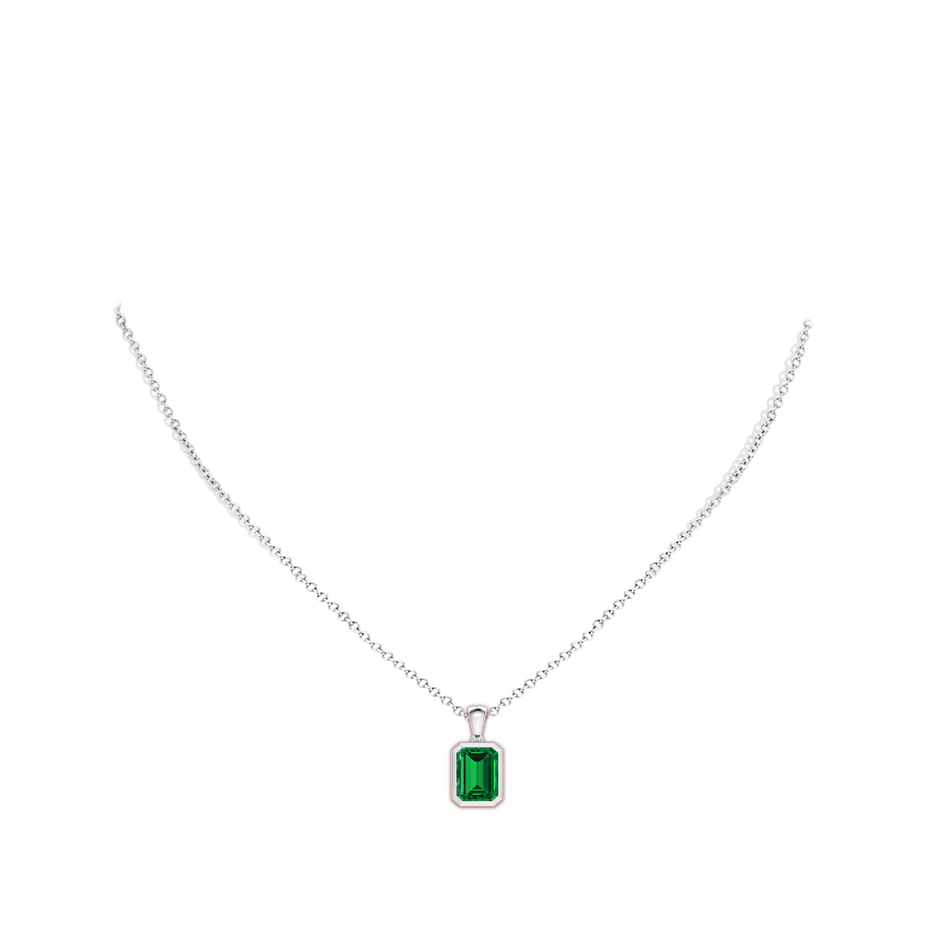 9x7mm Labgrown Lab-Grown Bezel-Set Emerald-Cut Emerald Solitaire Pendant in White Gold pen