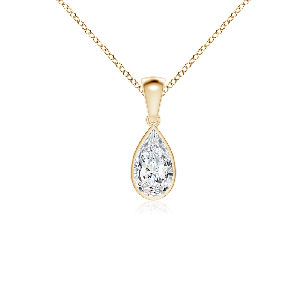 9x5.5mm FGVS Lab-Grown Bezel-Set Pear Diamond Solitaire Pendant in Yellow Gold