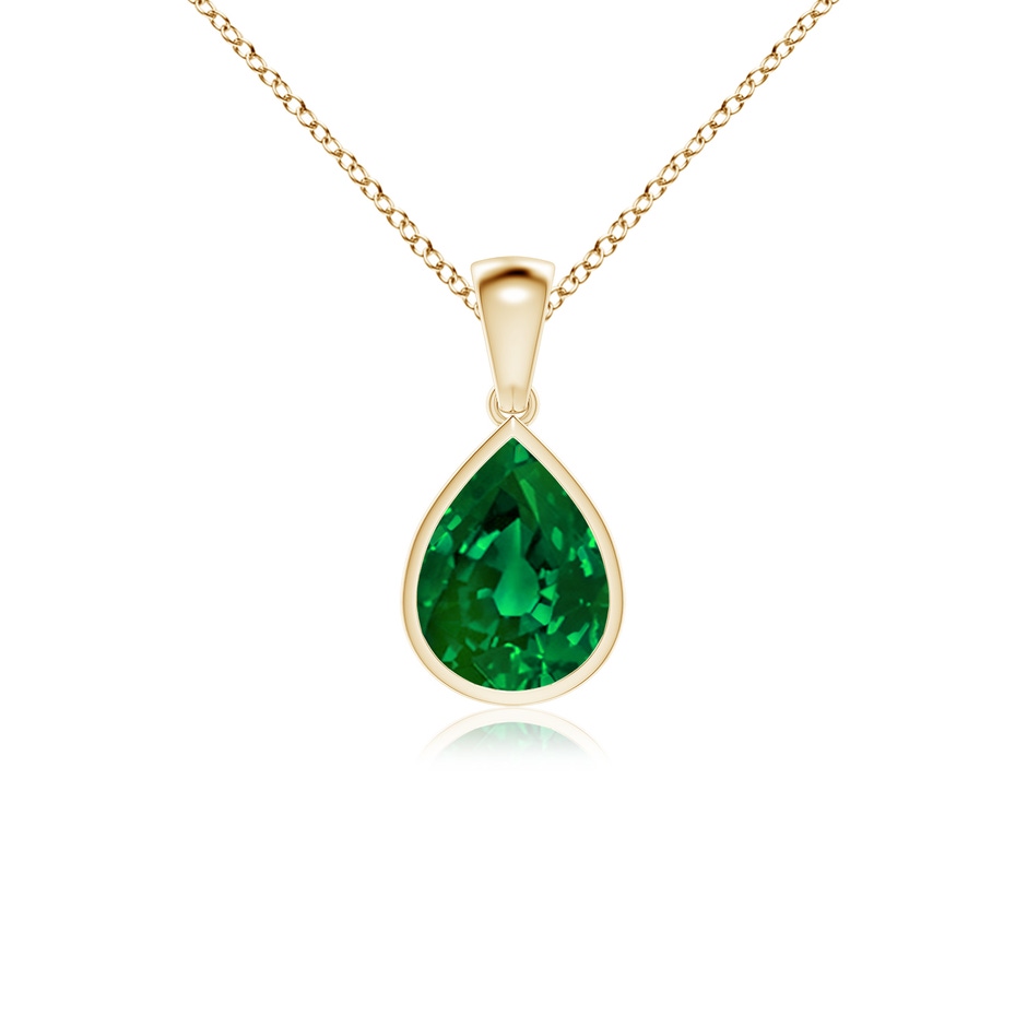 10x8mm Labgrown Bezel-Set Pear Lab-Grown Emerald Solitaire Pendant in 18K Yellow Gold 