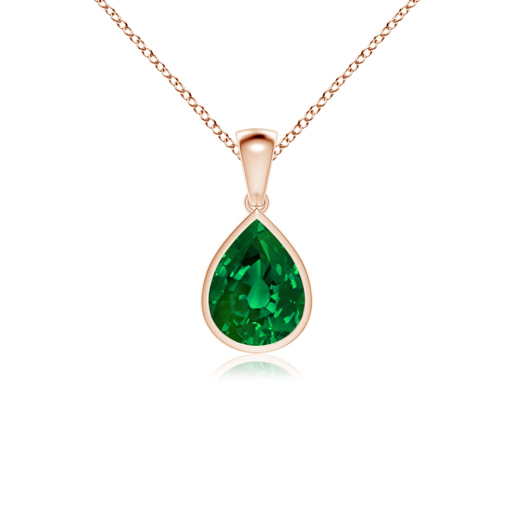 10x8mm Labgrown Bezel-Set Pear Lab-Grown Emerald Solitaire Pendant in Rose Gold