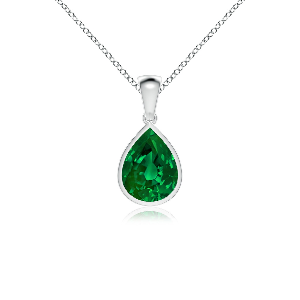 10x8mm Labgrown Lab-Grown Bezel-Set Pear Emerald Solitaire Pendant in White Gold 