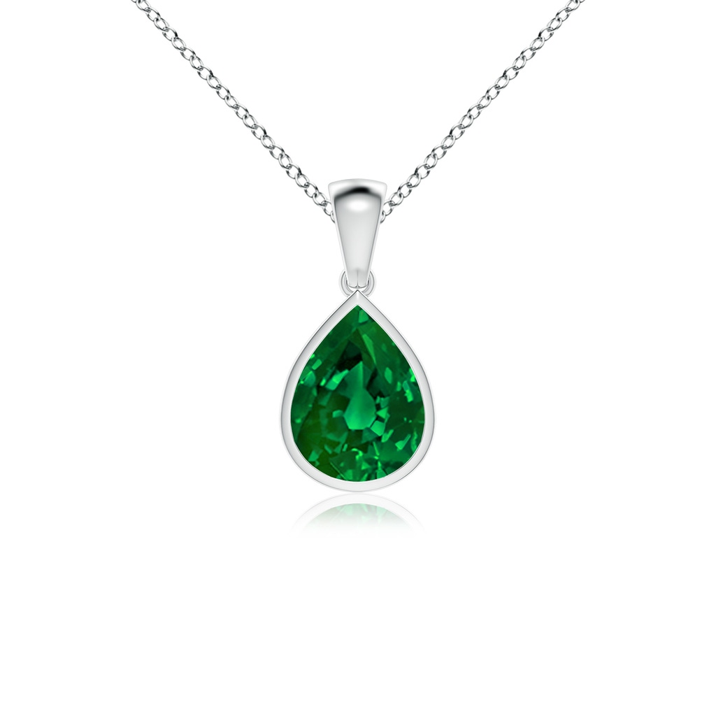 10x8mm Labgrown Lab-Grown Bezel-Set Pear Emerald Solitaire Pendant in White Gold
