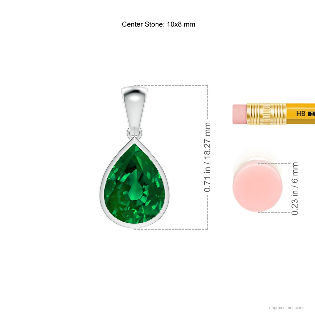10x8mm Labgrown Lab-Grown Bezel-Set Pear Emerald Solitaire Pendant in White Gold ruler