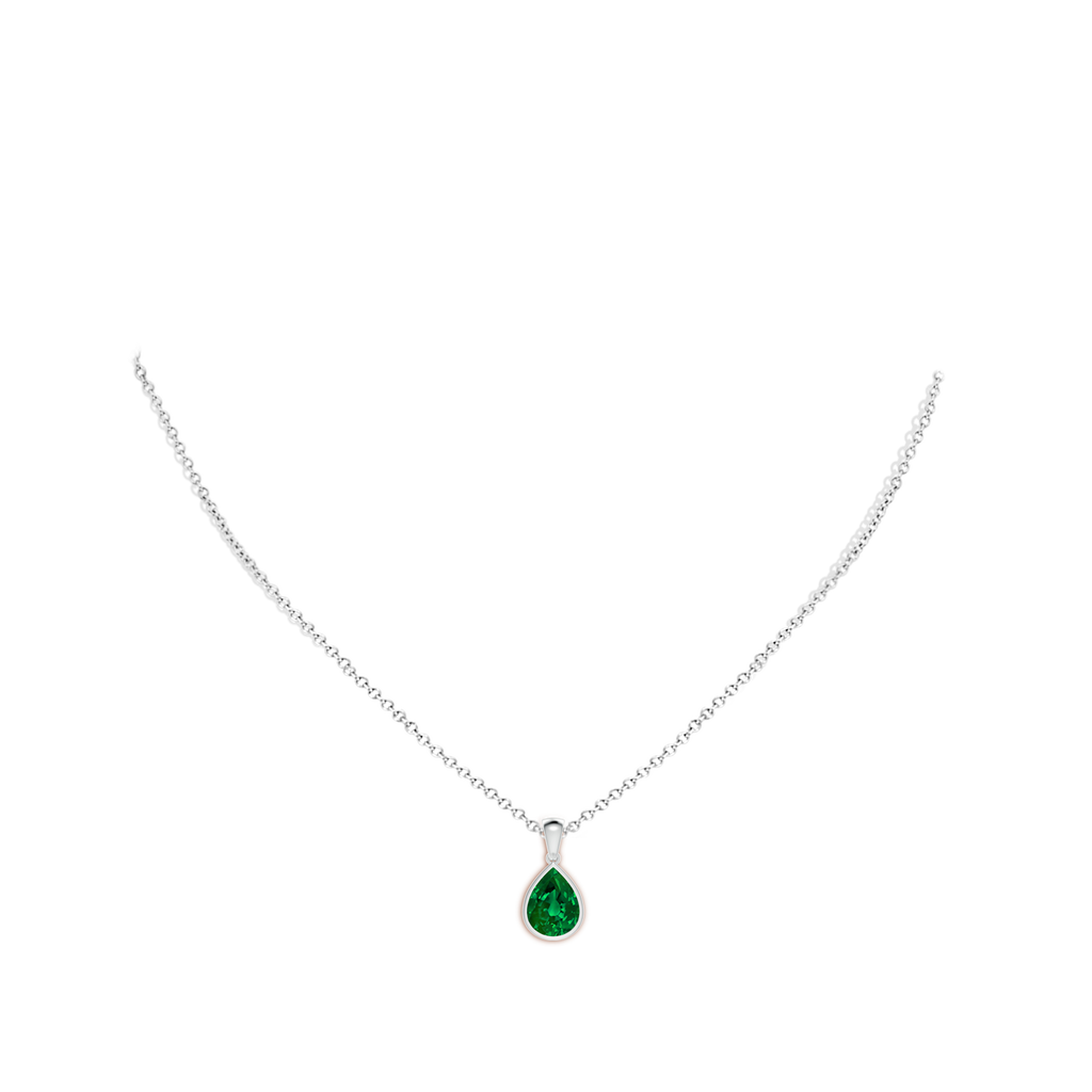 10x8mm Labgrown Lab-Grown Bezel-Set Pear Emerald Solitaire Pendant in White Gold pen