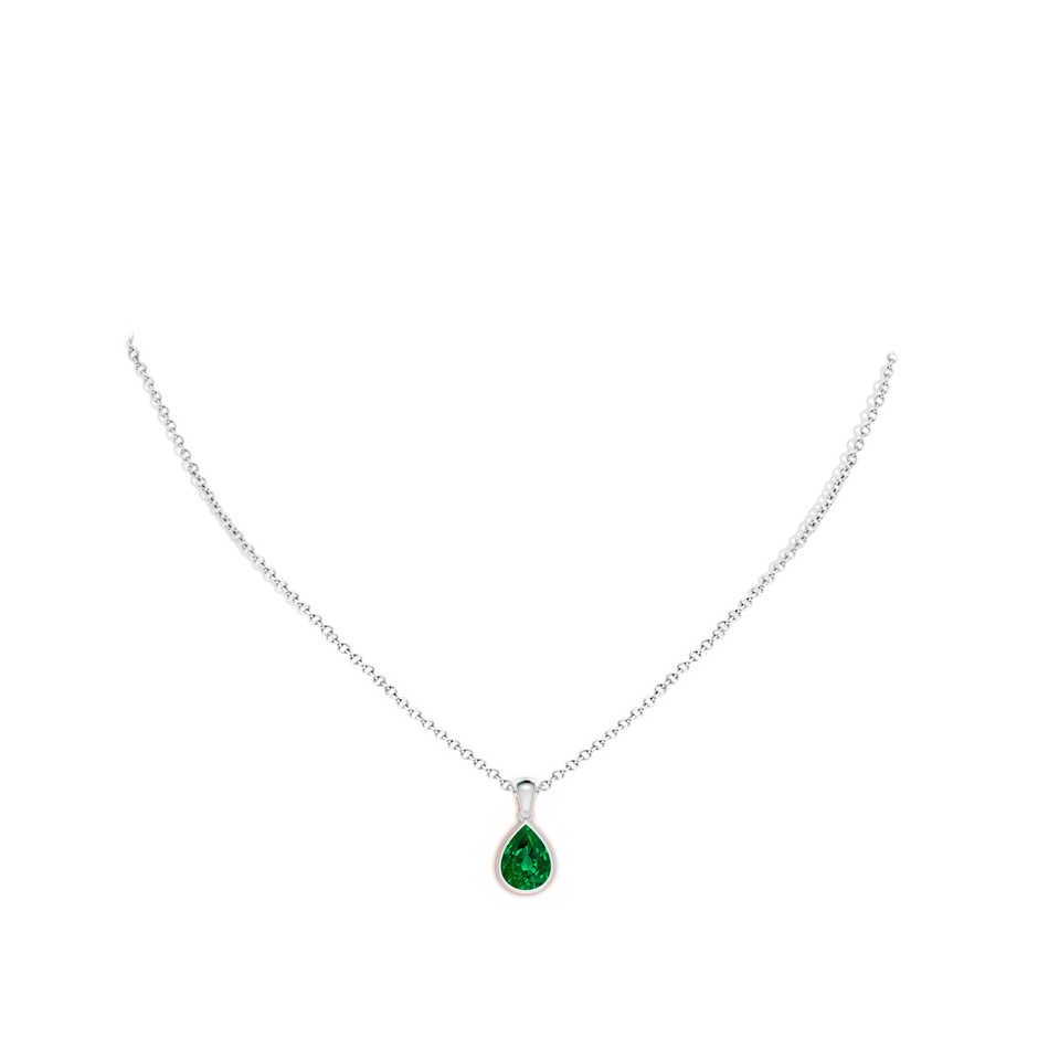 10x8mm Labgrown Bezel-Set Pear Lab-Grown Emerald Solitaire Pendant in White Gold pen