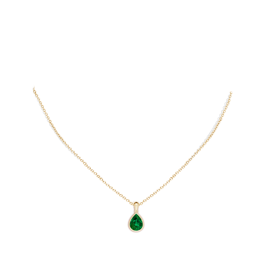 10x8mm Labgrown Bezel-Set Pear Lab-Grown Emerald Solitaire Pendant in Yellow Gold pen