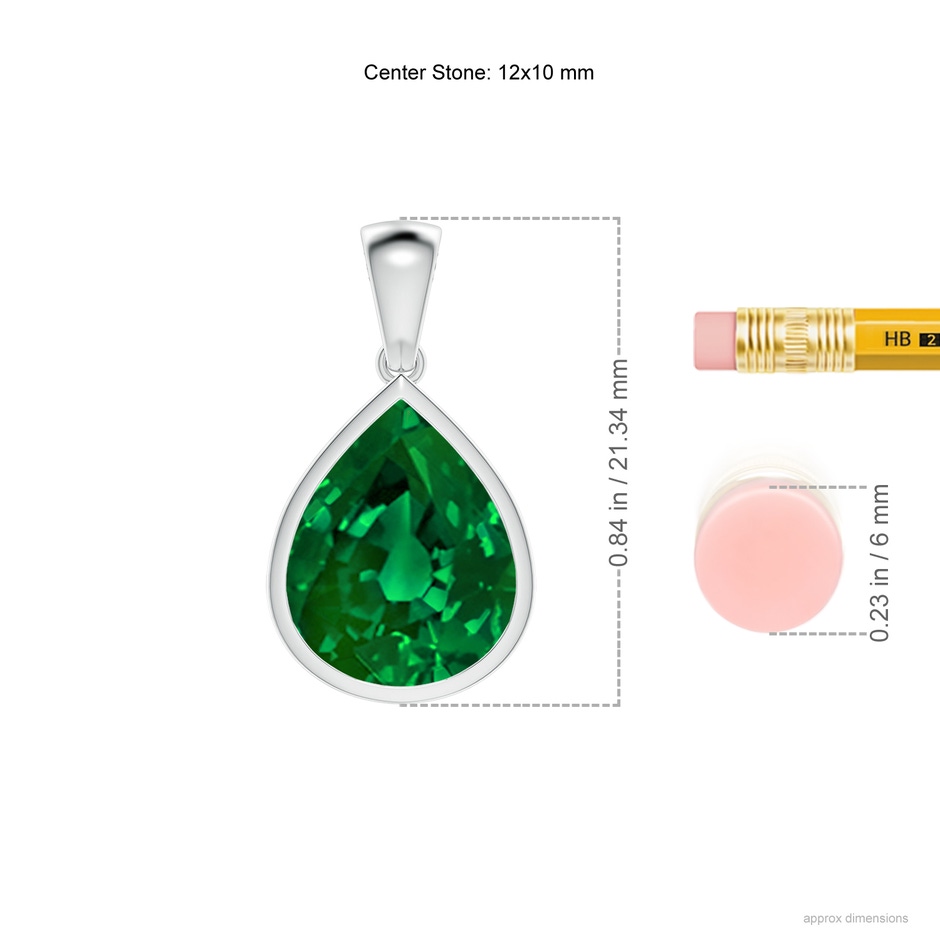 12x10mm Labgrown Bezel-Set Pear Lab-Grown Emerald Solitaire Pendant in 18K White Gold ruler