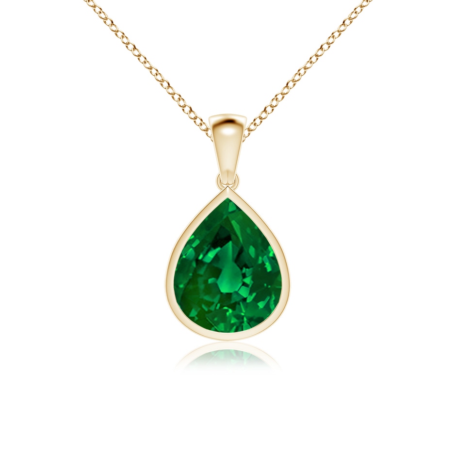12x10mm Labgrown Bezel-Set Pear Lab-Grown Emerald Solitaire Pendant in 18K Yellow Gold 