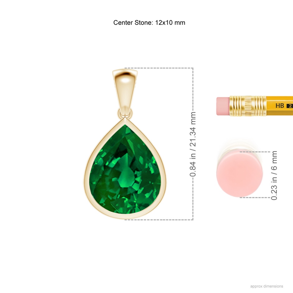 12x10mm Labgrown Bezel-Set Pear Lab-Grown Emerald Solitaire Pendant in 18K Yellow Gold ruler