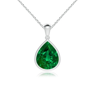 12x10mm Labgrown Bezel-Set Pear Lab-Grown Emerald Solitaire Pendant in P950 Platinum