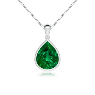 12x10mm Labgrown Lab-Grown Bezel-Set Pear Emerald Solitaire Pendant in White Gold