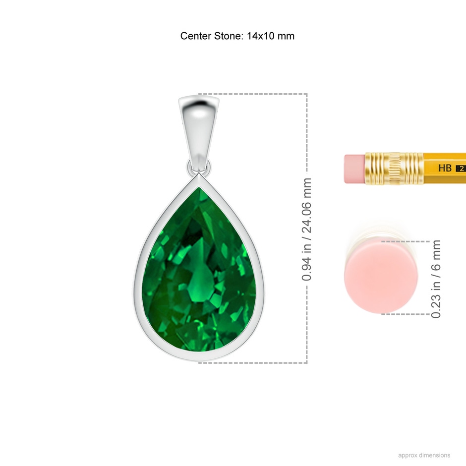 14x10mm Labgrown Bezel-Set Pear Lab-Grown Emerald Solitaire Pendant in 18K White Gold ruler