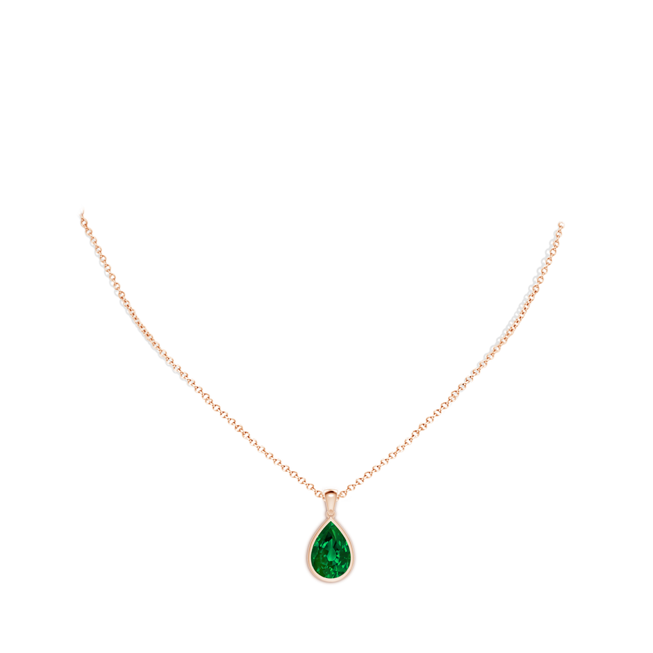 14x10mm Labgrown Bezel-Set Pear Lab-Grown Emerald Solitaire Pendant in Rose Gold pen