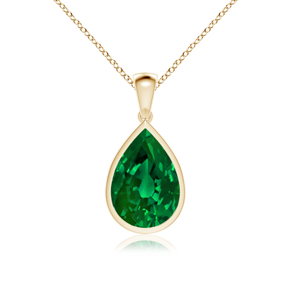 14x10mm Labgrown Bezel-Set Pear Lab-Grown Emerald Solitaire Pendant in Yellow Gold 