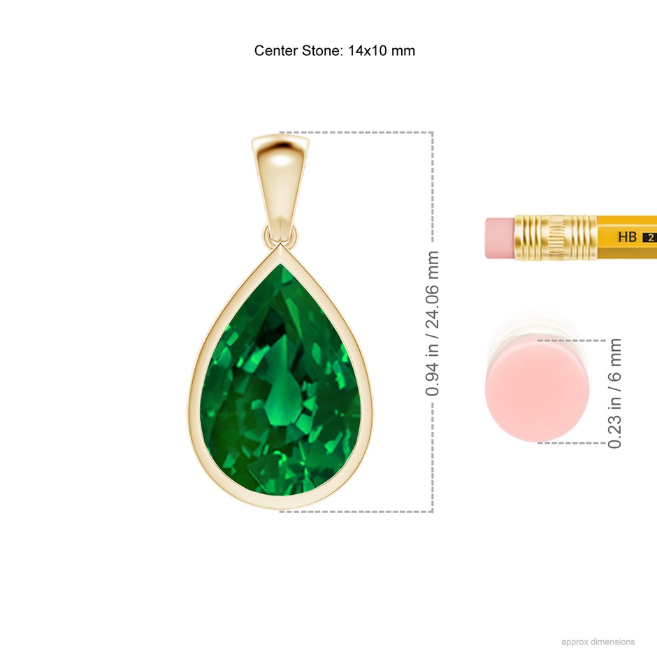 14x10mm Labgrown Bezel-Set Pear Lab-Grown Emerald Solitaire Pendant in Yellow Gold ruler
