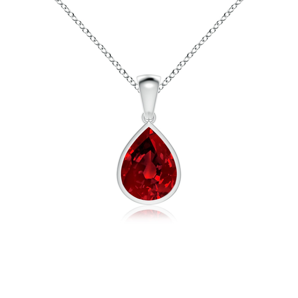 10x8mm Labgrown Lab-Grown Bezel-Set Pear Ruby Solitaire Pendant in White Gold