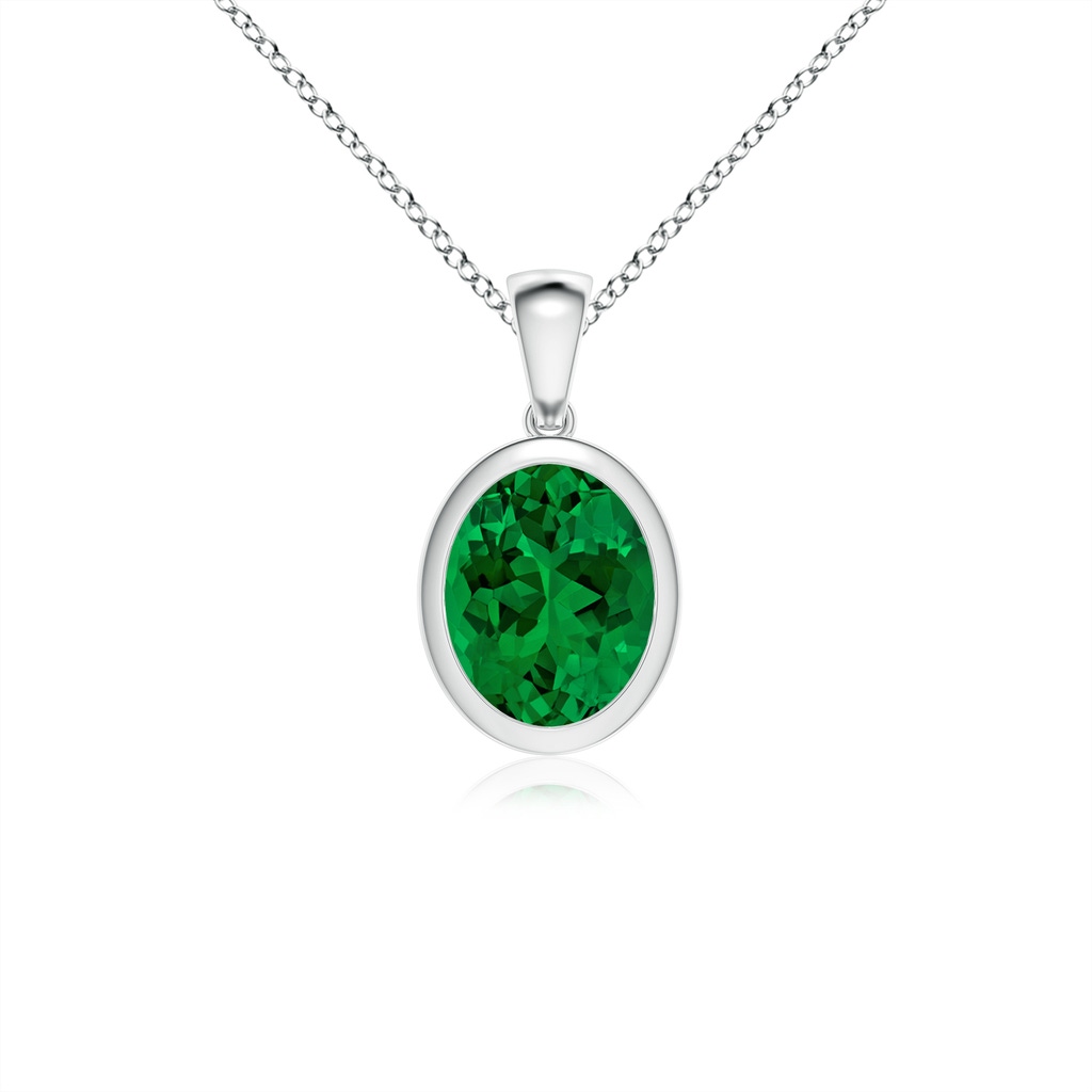 10x8mm Labgrown Lab-Grown Bezel-Set Oval Emerald Solitaire Pendant in 18K White Gold