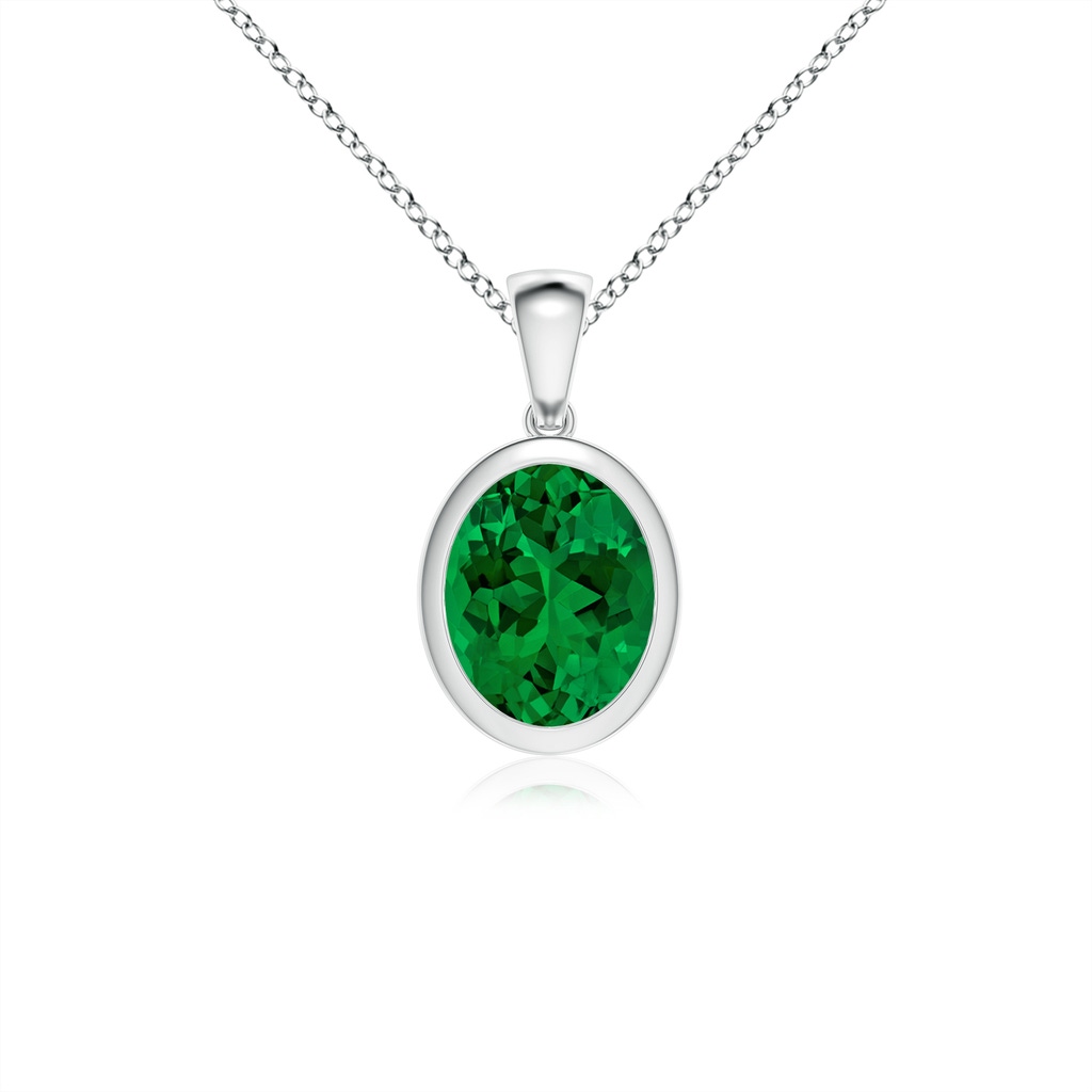 10x8mm Labgrown Lab-Grown Bezel-Set Oval Emerald Solitaire Pendant in White Gold