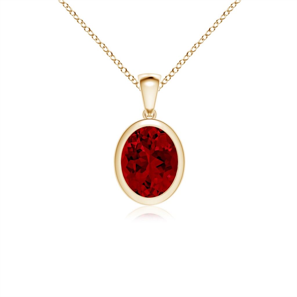 10x8mm Labgrown Lab-Grown Bezel-Set Oval Ruby Solitaire Pendant in Yellow Gold