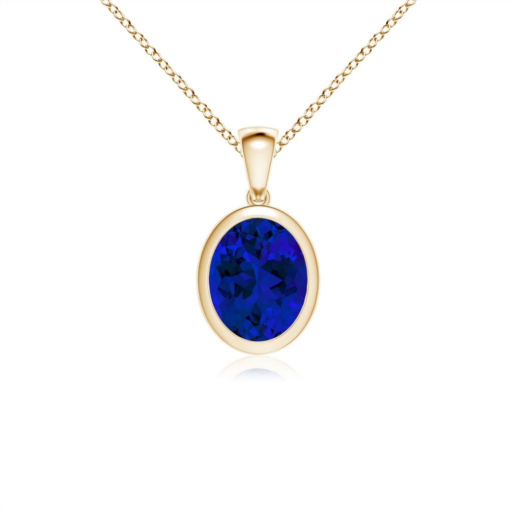 10x8mm Labgrown Lab-Grown Bezel-Set Oval Blue Sapphire Solitaire Pendant in Yellow Gold