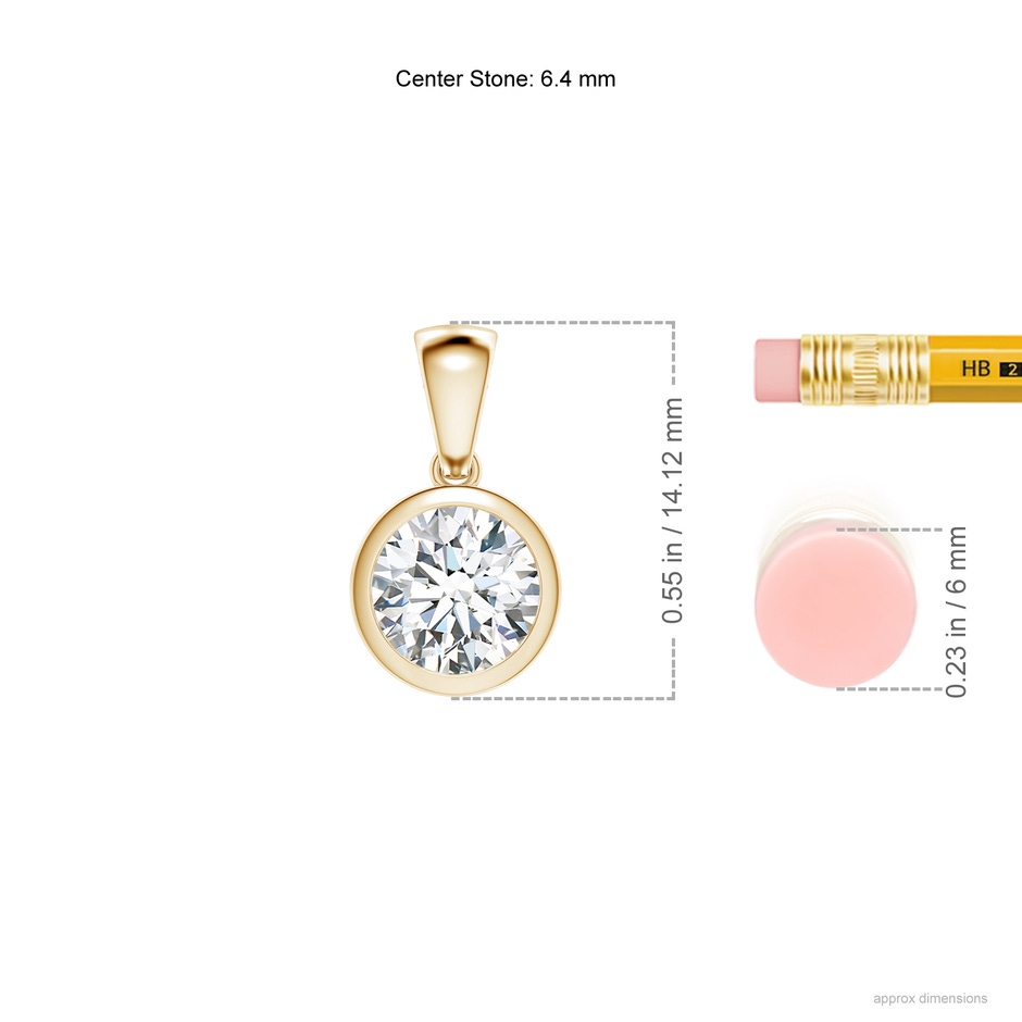 6.4mm FGVS Lab-Grown Bezel-Set Round Diamond Solitaire Pendant in Yellow Gold ruler