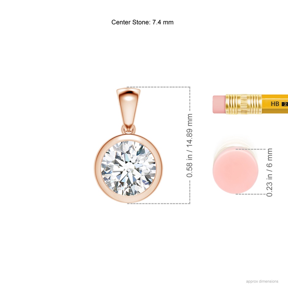 7.4mm FGVS Lab-Grown Bezel-Set Round Diamond Solitaire Pendant in Rose Gold ruler