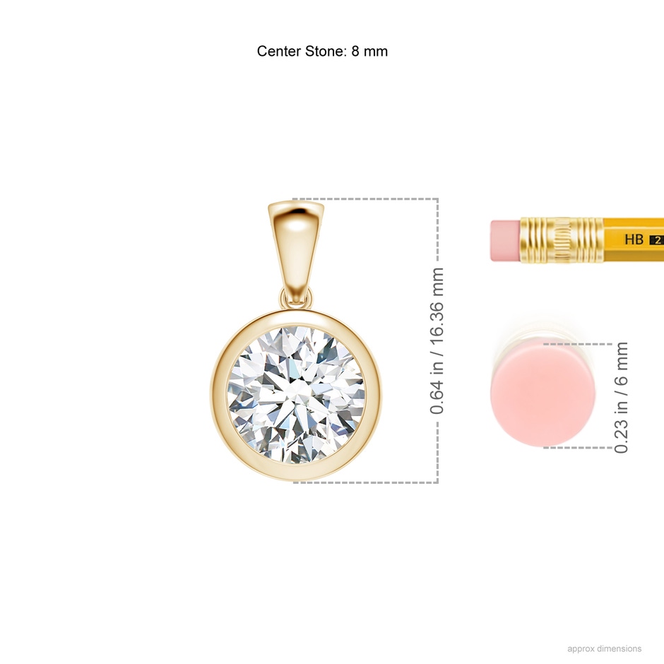 8mm FGVS Lab-Grown Bezel-Set Round Diamond Solitaire Pendant in 18K Yellow Gold ruler