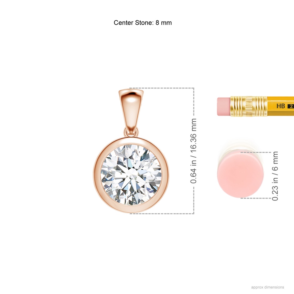 8mm FGVS Lab-Grown Bezel-Set Round Diamond Solitaire Pendant in Rose Gold ruler