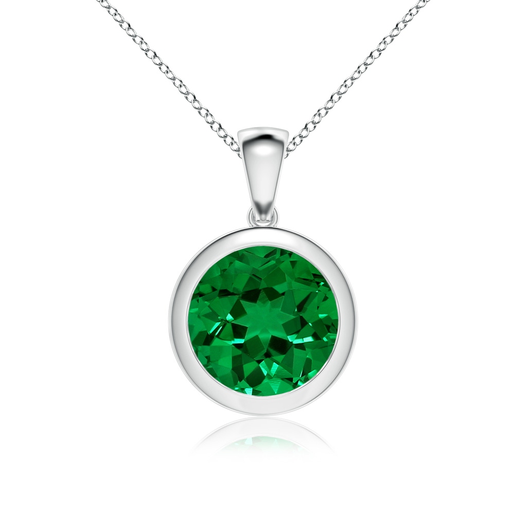 10mm Labgrown Lab-Grown Bezel-Set Round Emerald Solitaire Pendant in P950 Platinum