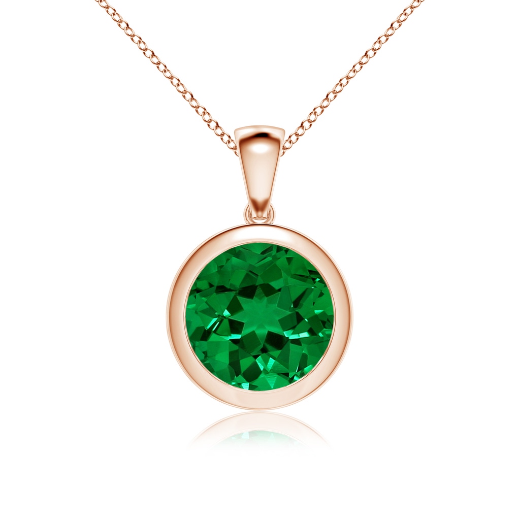 10mm Labgrown Lab-Grown Bezel-Set Round Emerald Solitaire Pendant in Rose Gold