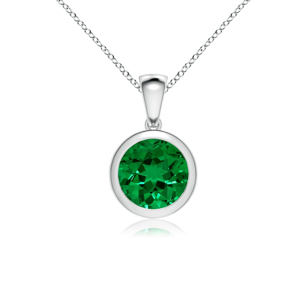 8mm Labgrown Lab-Grown Bezel-Set Round Emerald Solitaire Pendant in White Gold 