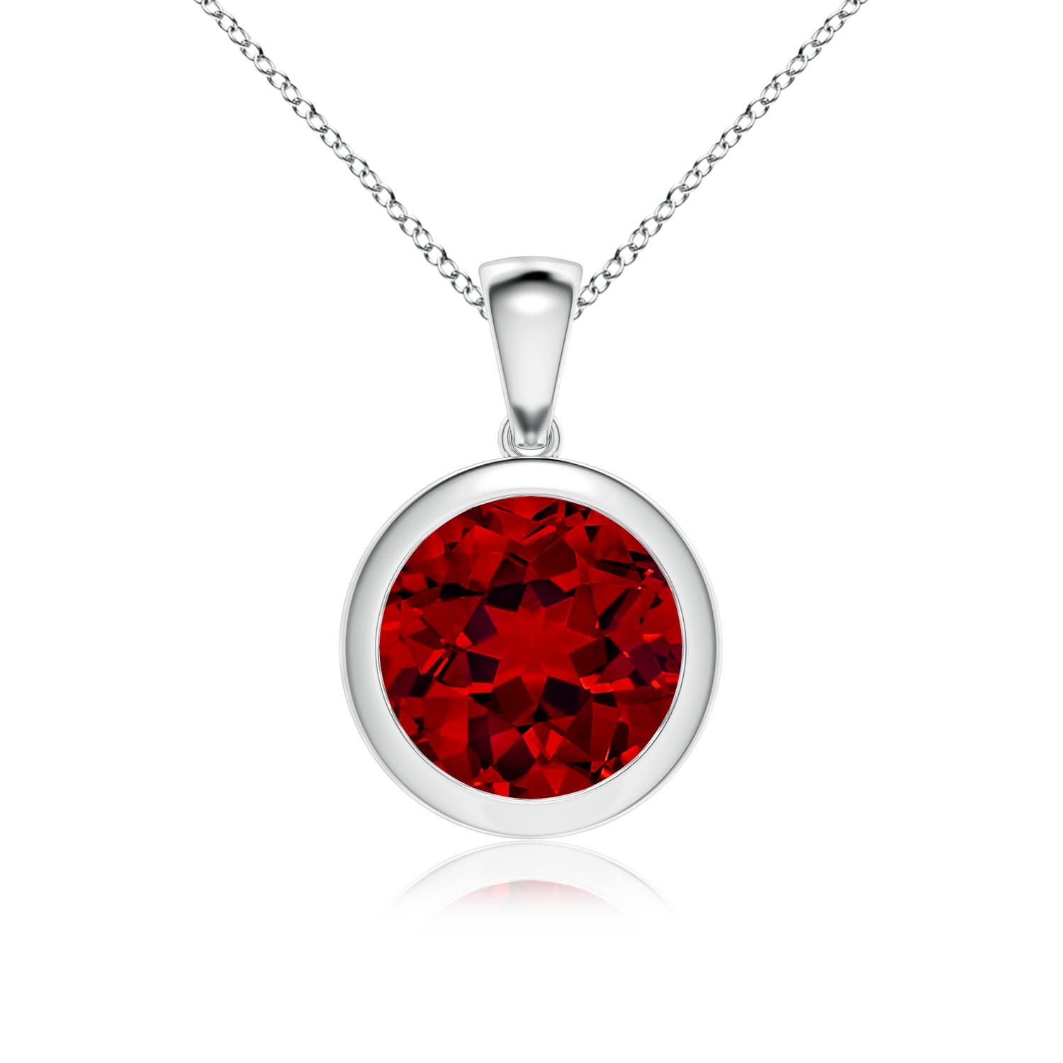 10mm Labgrown Bezel-Set Round Lab-Grown Ruby Solitaire Pendant in 18K White Gold