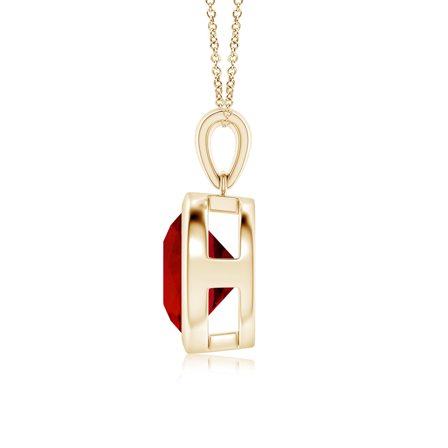 10mm Labgrown Bezel-Set Round Lab-Grown Ruby Solitaire Pendant in 18K Yellow Gold