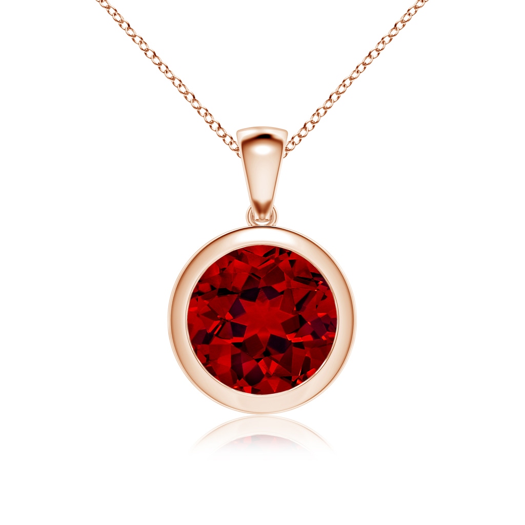 10mm Labgrown Lab-Grown Bezel-Set Round Ruby Solitaire Pendant in Rose Gold