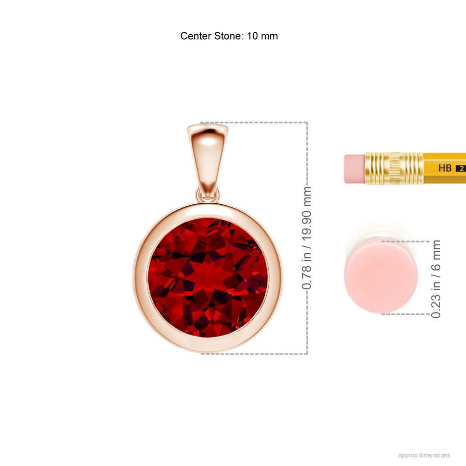 10mm Labgrown Bezel-Set Round Lab-Grown Ruby Solitaire Pendant in Rose Gold ruler