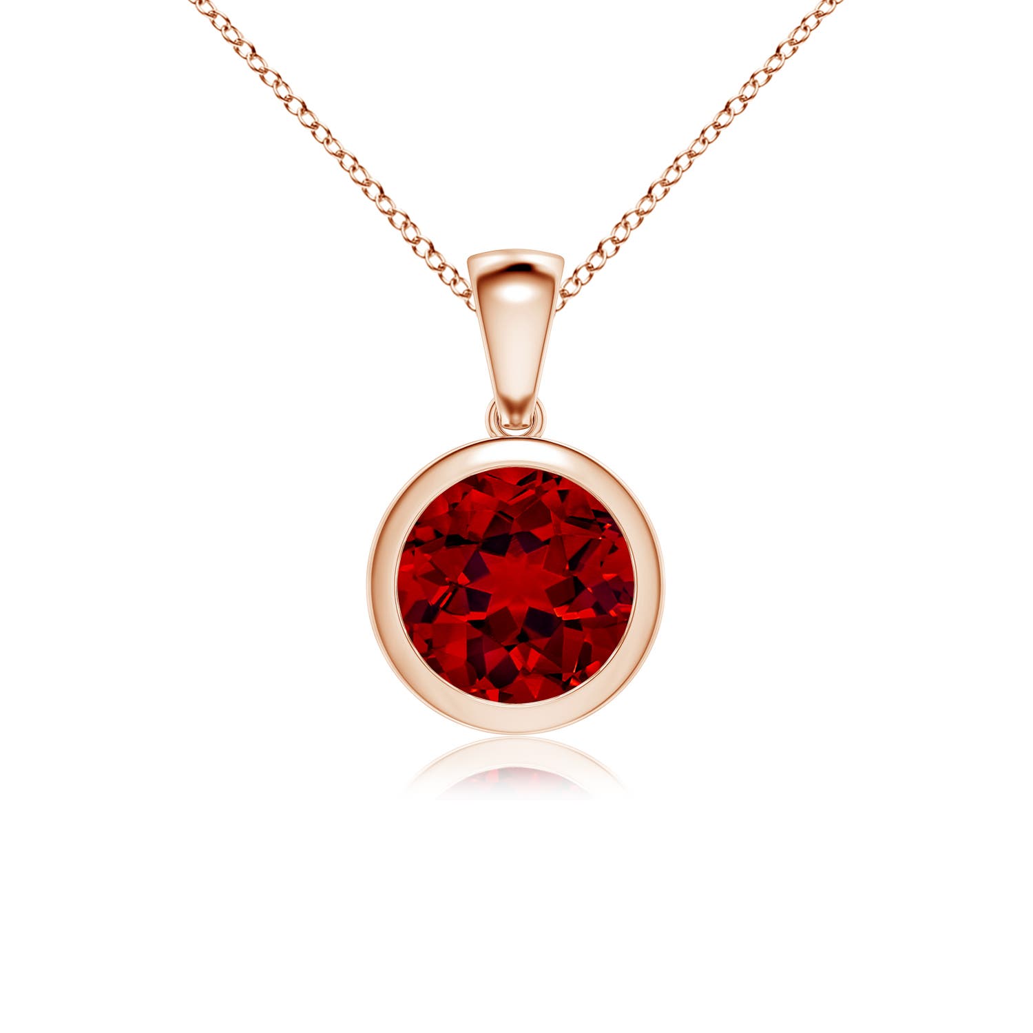 8mm Labgrown Bezel-Set Round Lab-Grown Ruby Solitaire Pendant in 18K Rose Gold
