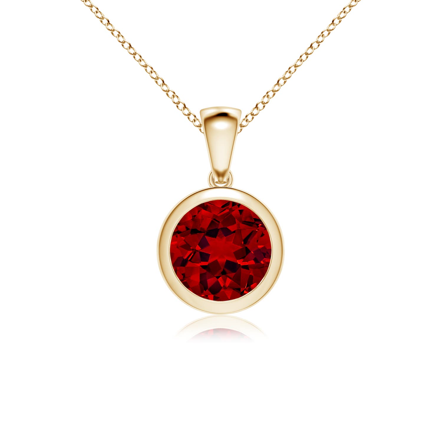 8mm Labgrown Bezel-Set Round Lab-Grown Ruby Solitaire Pendant in 18CT Yellow Gold
