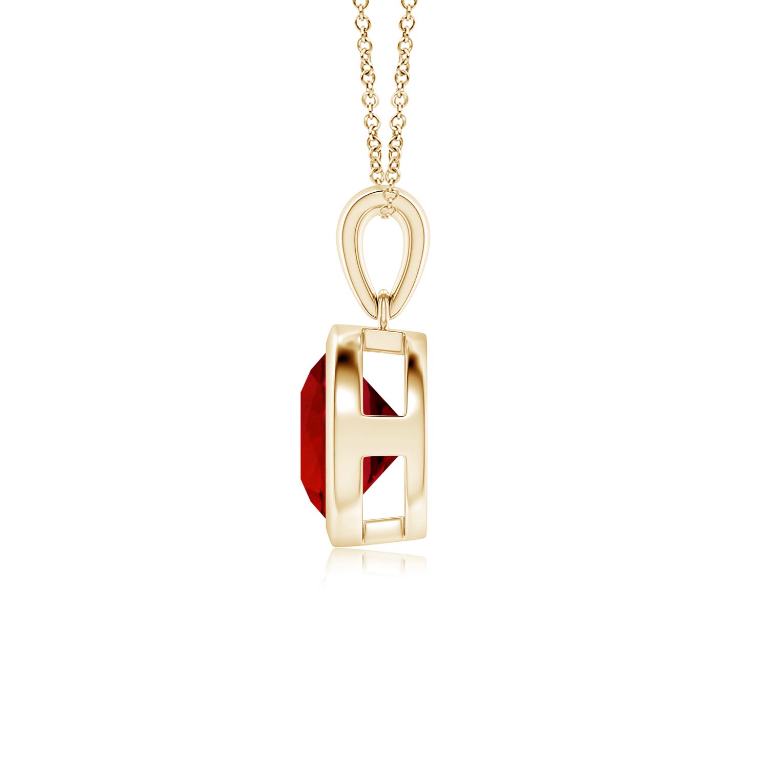8mm Labgrown Bezel-Set Round Lab-Grown Ruby Solitaire Pendant in 18K Yellow Gold