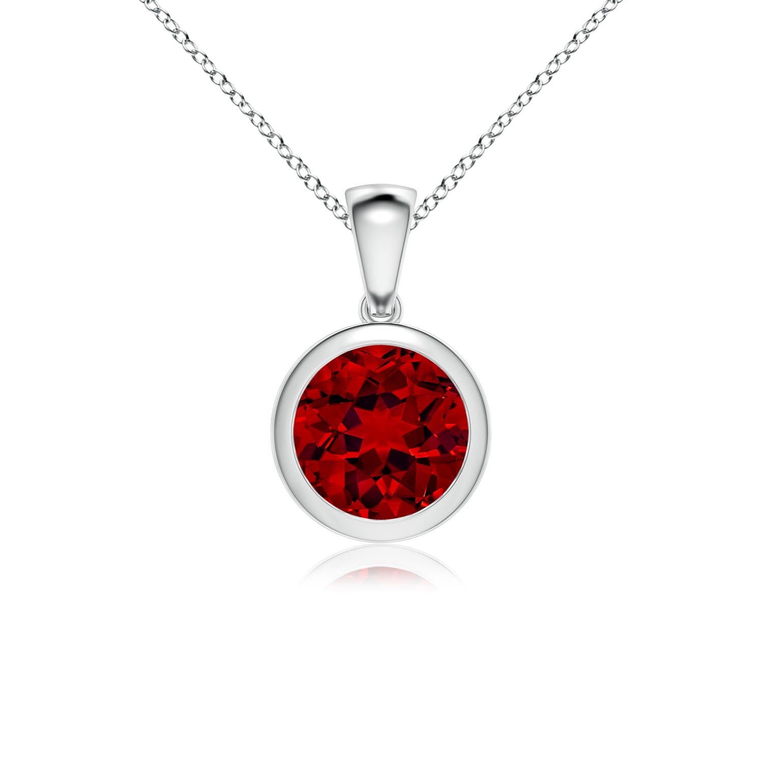 8mm Labgrown Bezel-Set Round Lab-Grown Ruby Solitaire Pendant in P950 Platinum