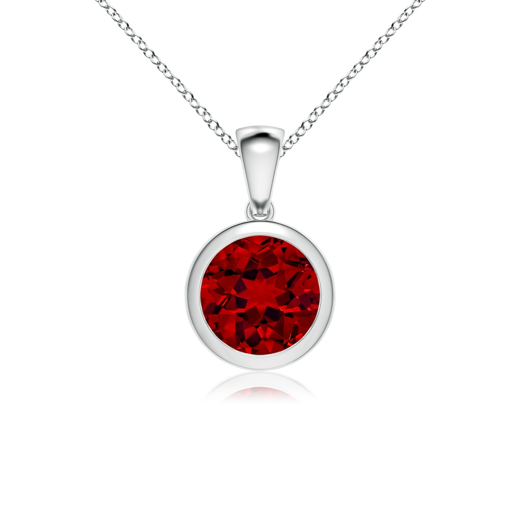 8mm Labgrown Lab-Grown Bezel-Set Round Ruby Solitaire Pendant in White Gold