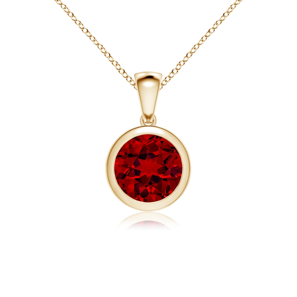 8mm Labgrown Lab-Grown Bezel-Set Round Ruby Solitaire Pendant in Yellow Gold