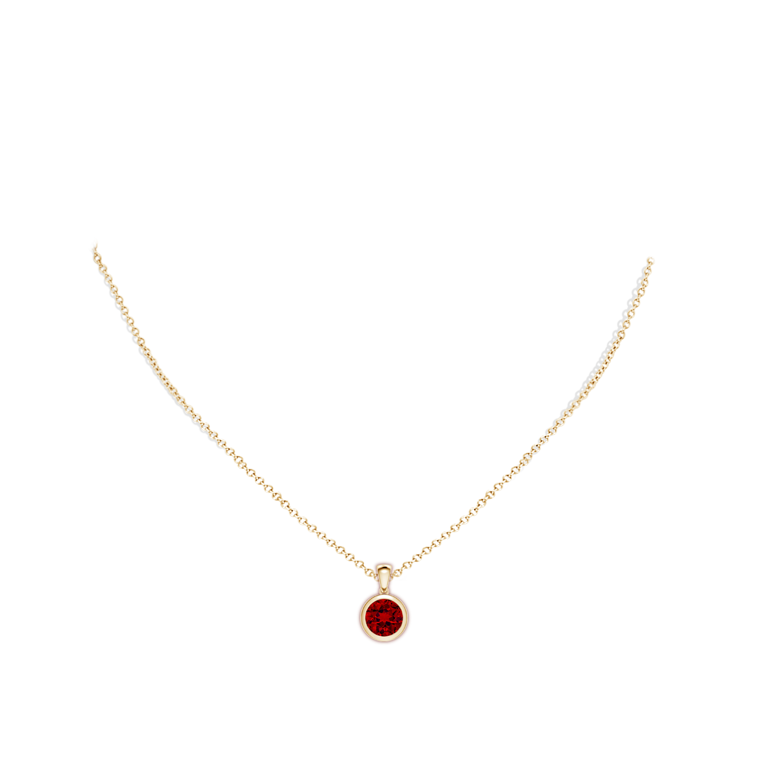 8mm Labgrown Bezel-Set Round Lab-Grown Ruby Solitaire Pendant in Yellow Gold - body_neck