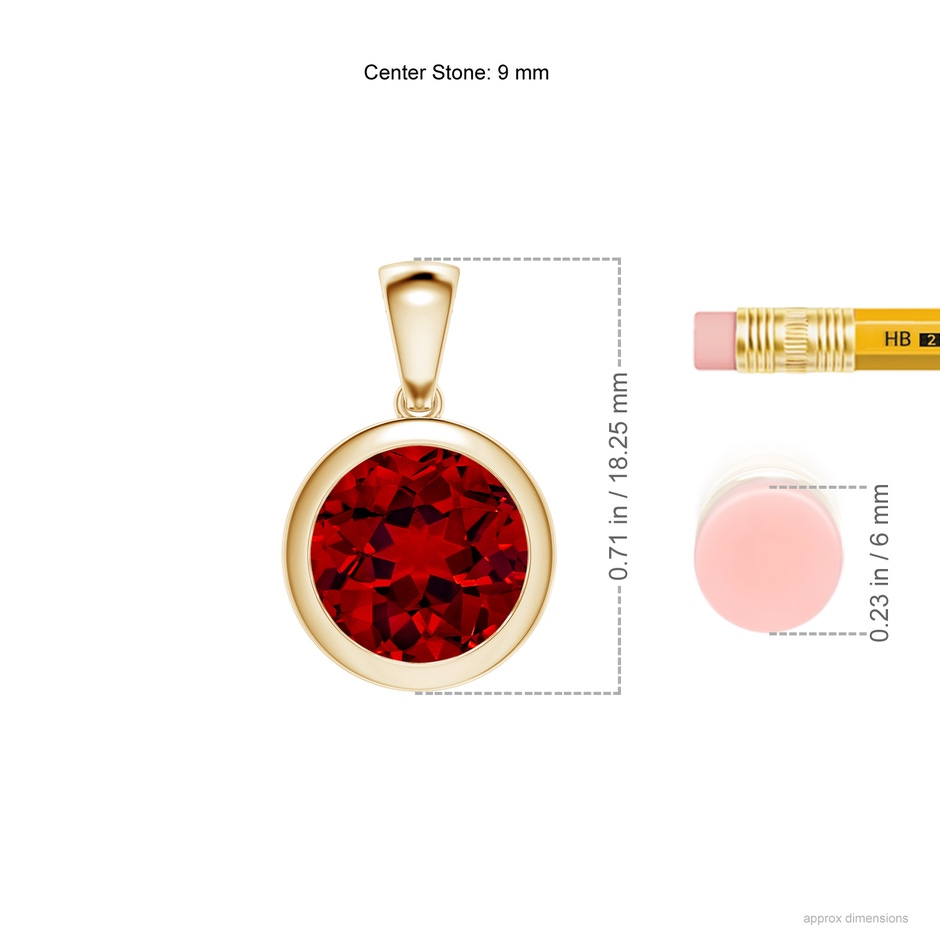 9mm Labgrown Bezel-Set Round Lab-Grown Ruby Solitaire Pendant in Yellow Gold ruler