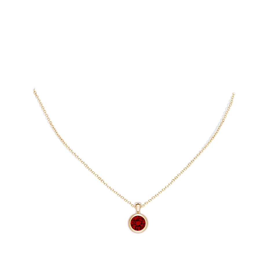 9mm Labgrown Bezel-Set Round Lab-Grown Ruby Solitaire Pendant in Yellow Gold pen