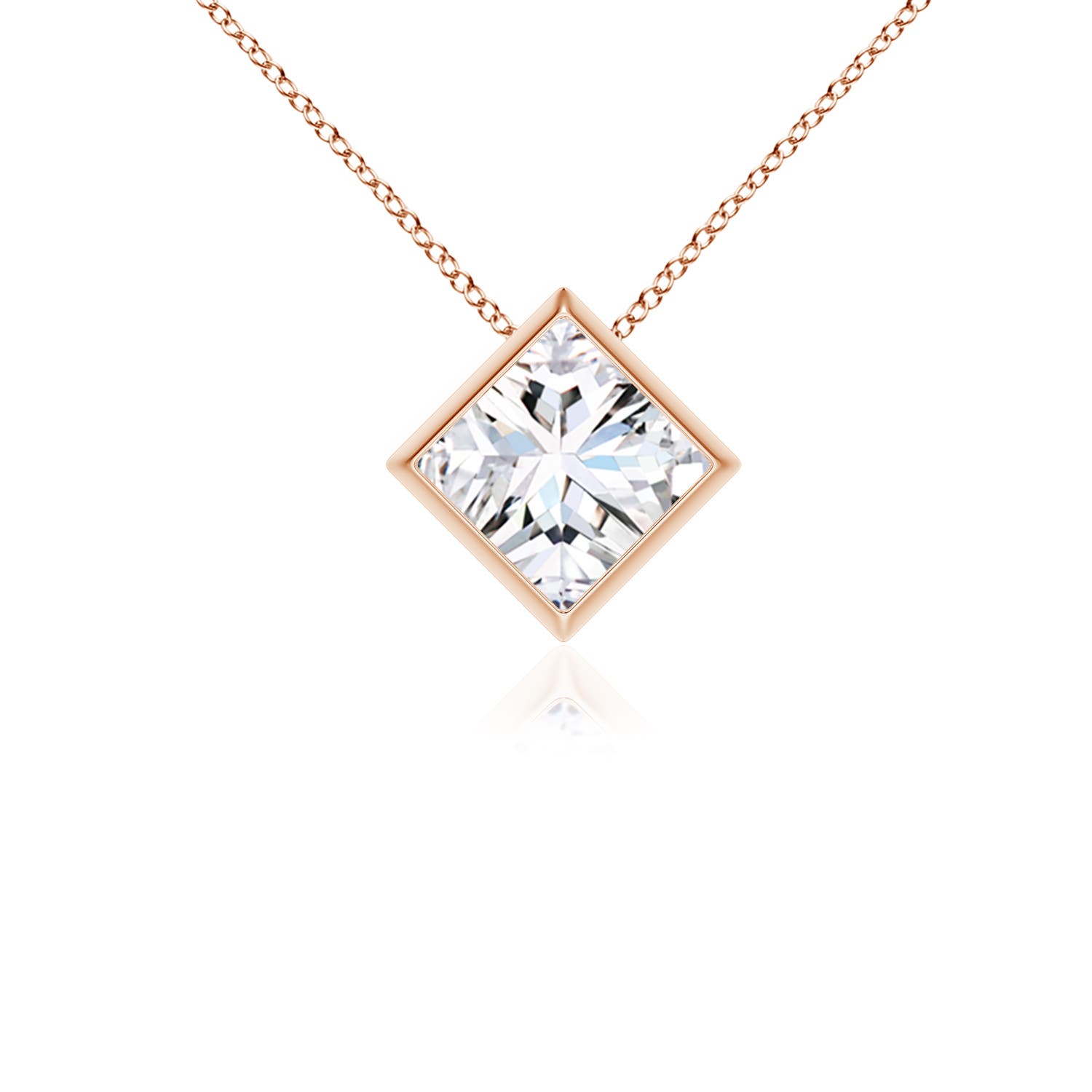 5.5mm FGVS Bezel-Set Princess-Cut Lab-Grown Diamond Solitaire Pendant in 18CT Rose Gold