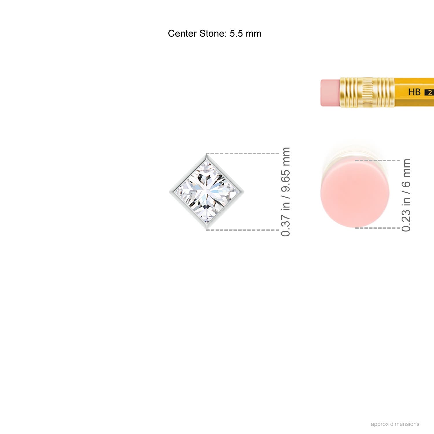 5.5mm FGVS Bezel-Set Princess-Cut Lab-Grown Diamond Solitaire Pendant in White Gold - ruler