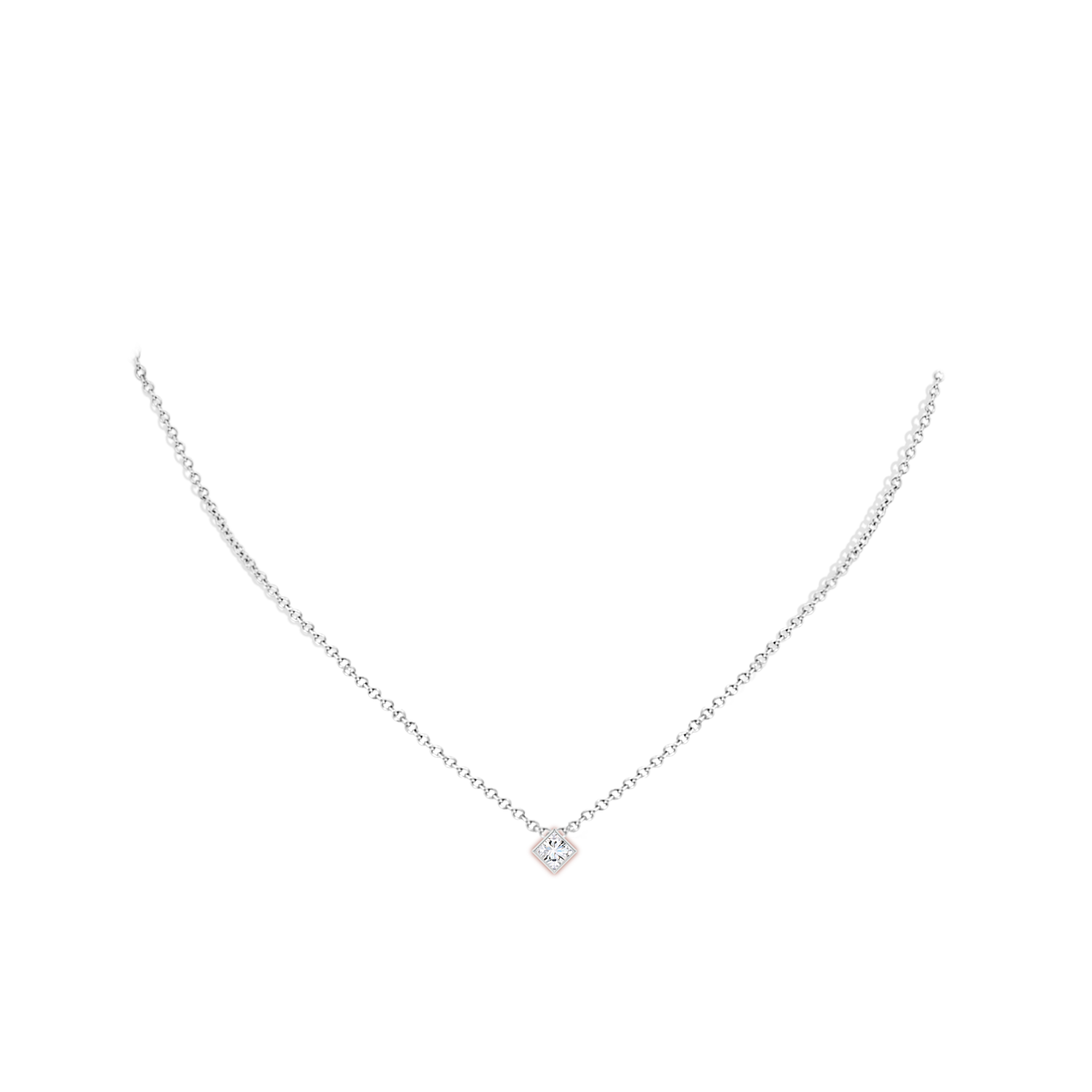 5.5mm FGVS Bezel-Set Princess-Cut Lab-Grown Diamond Solitaire Pendant in White Gold - body_neck