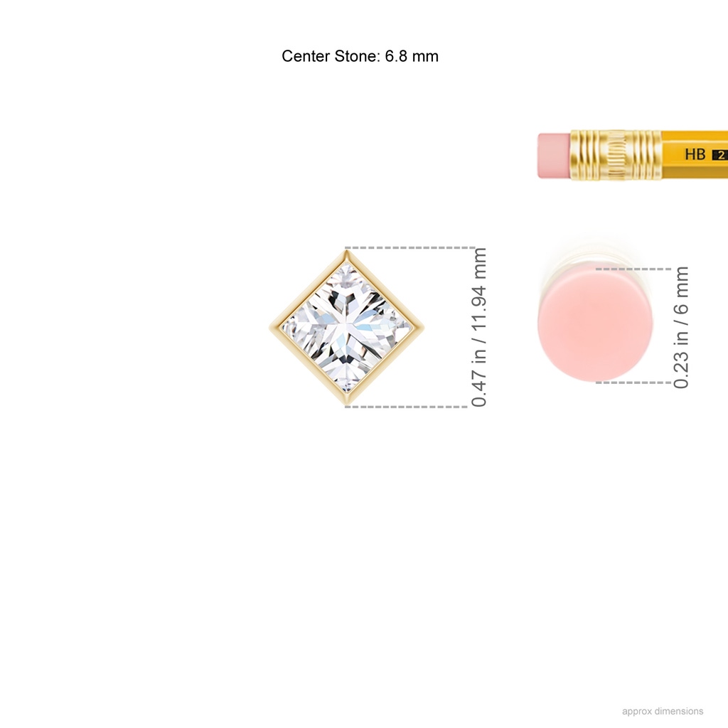 6.8mm FGVS Bezel-Set Princess-Cut Lab-Grown Diamond Solitaire Pendant in Yellow Gold ruler