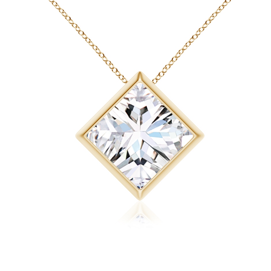 7.9mm FGVS Bezel-Set Princess-Cut Lab-Grown Diamond Solitaire Pendant in Yellow Gold 