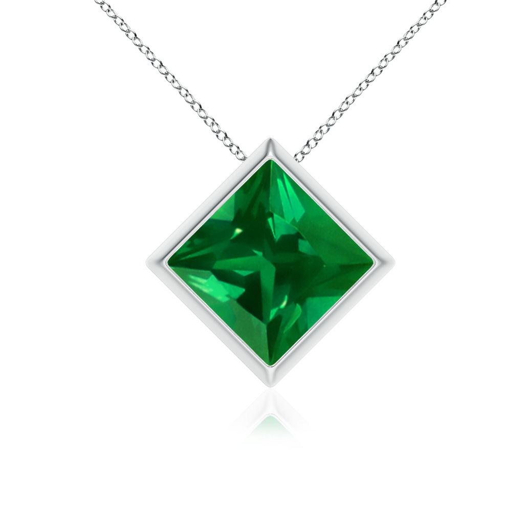 8mm Labgrown Bezel-Set Square Lab-Grown Emerald Solitaire Pendant in White Gold